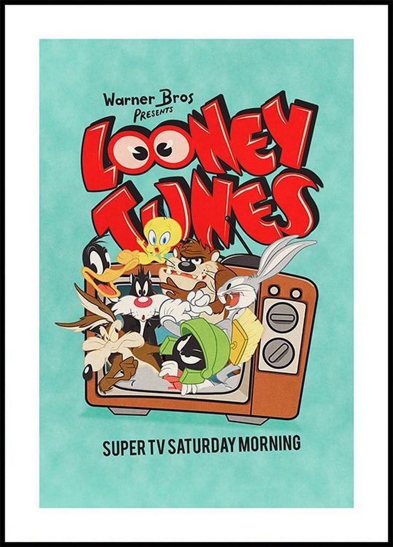 Looney Tunes Classic Retro Poster Print: Looney Tunes Classic Retro Poster Print A print showcasing iconic Looney Tunes™ characters in a retro style, set against a turquoise background and framed with the text "Warner Bros Presents Loo