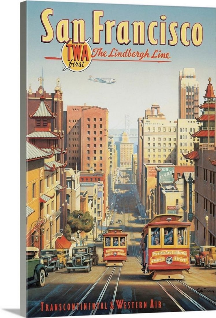 The Lindbergh Line, San Francisco, California Canvas Print by Kerne Erickson: The Lindbergh Line, San Francisco, California Canvas Print by Kerne Erickson Canvas print reproduction of "The Lindbergh Line, San Francisco, California," a work by artist Kerne Erickson. This