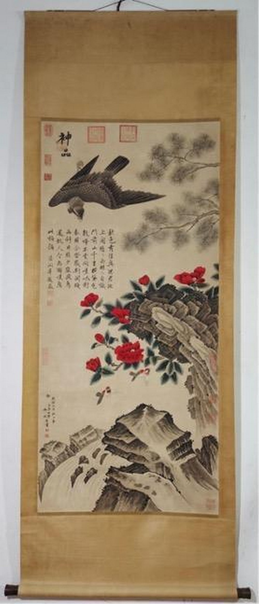 Birds flowers paper scroll by Lang Shining and Leng Mei: Birds flowers paper scroll by Lang Shining and Leng Mei Chinese Name: ? ???? ????? ????? Dimensions: 135 × 62CM Please view photos for further details