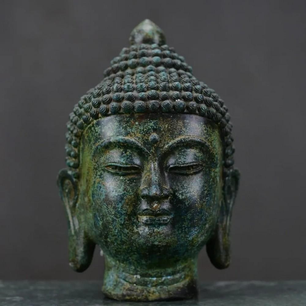 Antique Chinese Bronze Sakyamuni Buddha Head Statue Ornament (1 of 7)