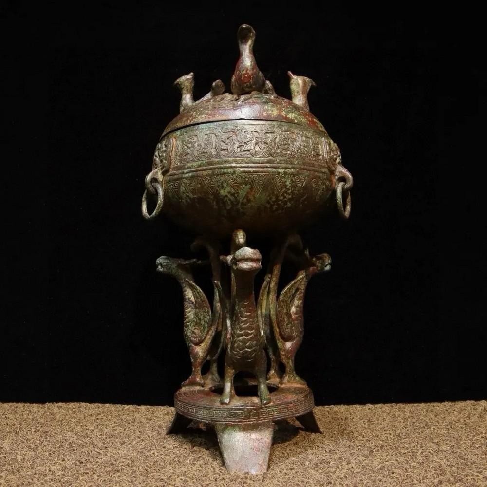 Antique Chinese 3 Birds Bronze Incense Burner Ornament (1 of 8)