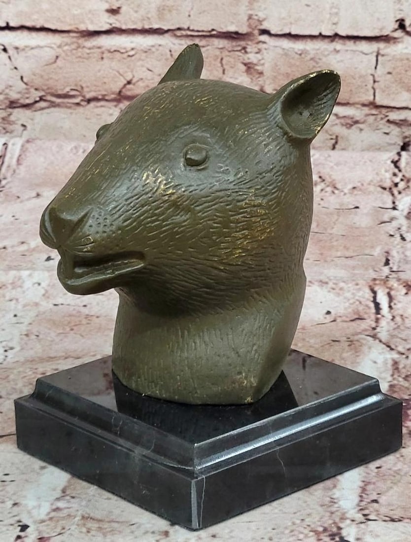 Bronze Rat Head Bust on Marble Base – Chinese Zodiac Animal Sculpture - 6" x 5": Bronze Rat Head Bust on Marble Base – Chinese Zodiac Animal Sculpture, 6" x 5" This original vintage bronze rat head bust, signed by artist Yanez, represents the first animal of the Chinese