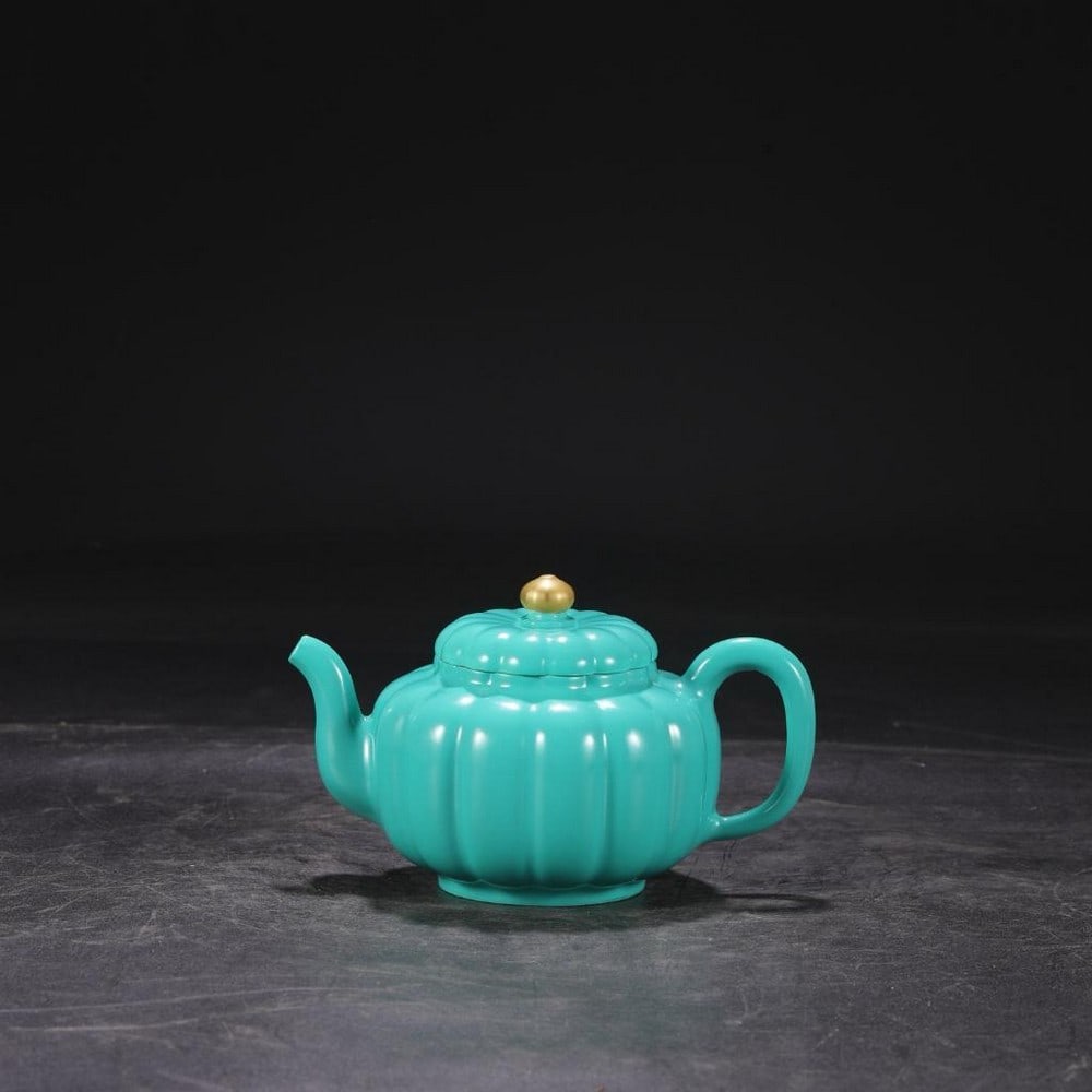 Turquoise Melon-Ridge Teapot - 2