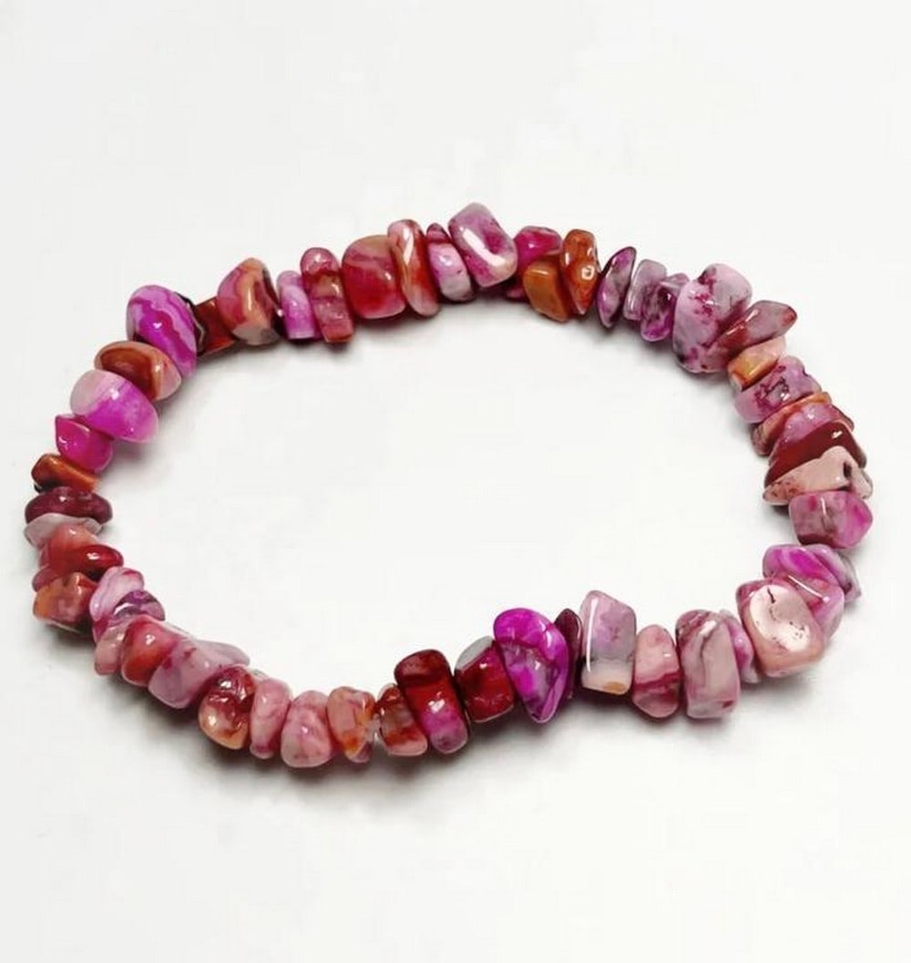 Pink Agate Chip Bead Bracelet - 2