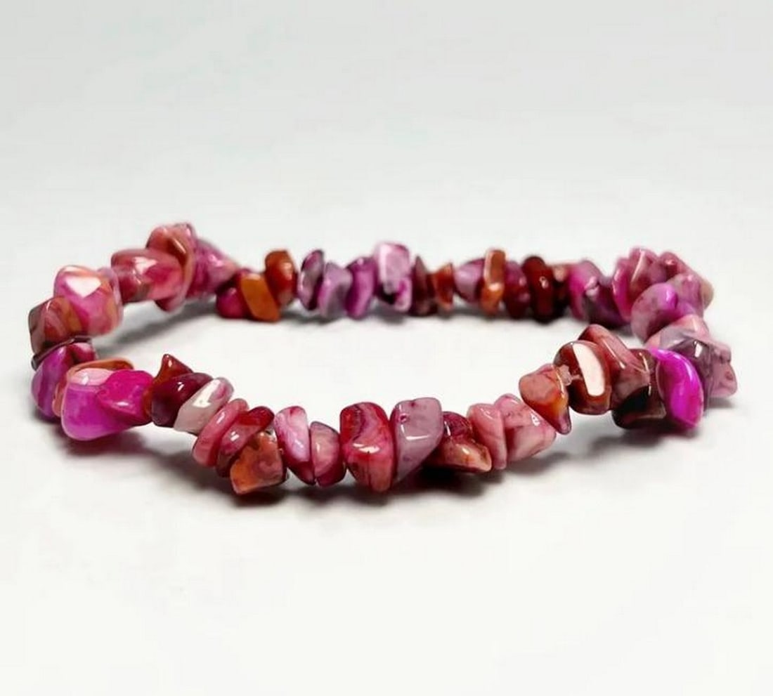 Pink Agate Chip Bead Bracelet - 3