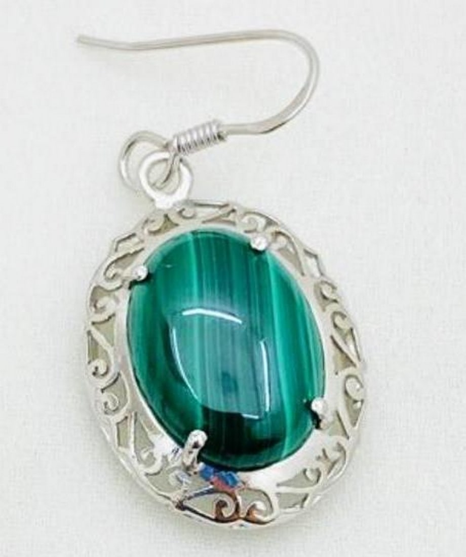 Malachite Cabochon Wire Back Earrings - 2