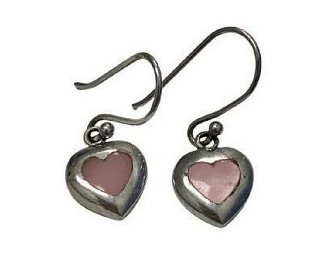 Sterling Silver 925 Pink Stoned Dangling Heart Earrings (1 of 2)