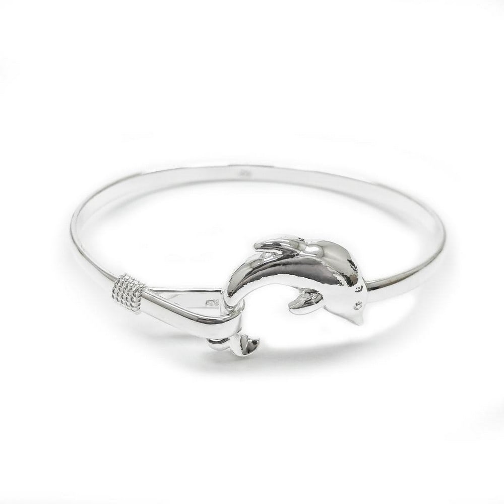 Ladies 925 Sterling Silver Dolphin Bangle: Ladies 925 Sterling Silver Marked Dolphin Bangle. View Photos For Further Details.
