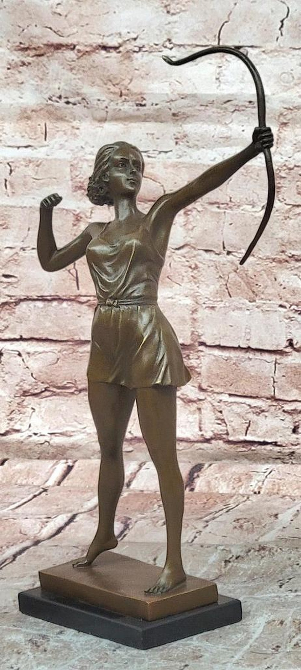 Miguel Lopez (Milo) Original Diana Bronze Sculpture on Marble Base – 15" x 5": Miguel Lopez (Milo) Original Diana Bronze Sculpture on Marble Base – 15" x 5" This bronze sculpture depicts Diana, the Roman goddess of the hunt, rendered with attention to proportion, postu