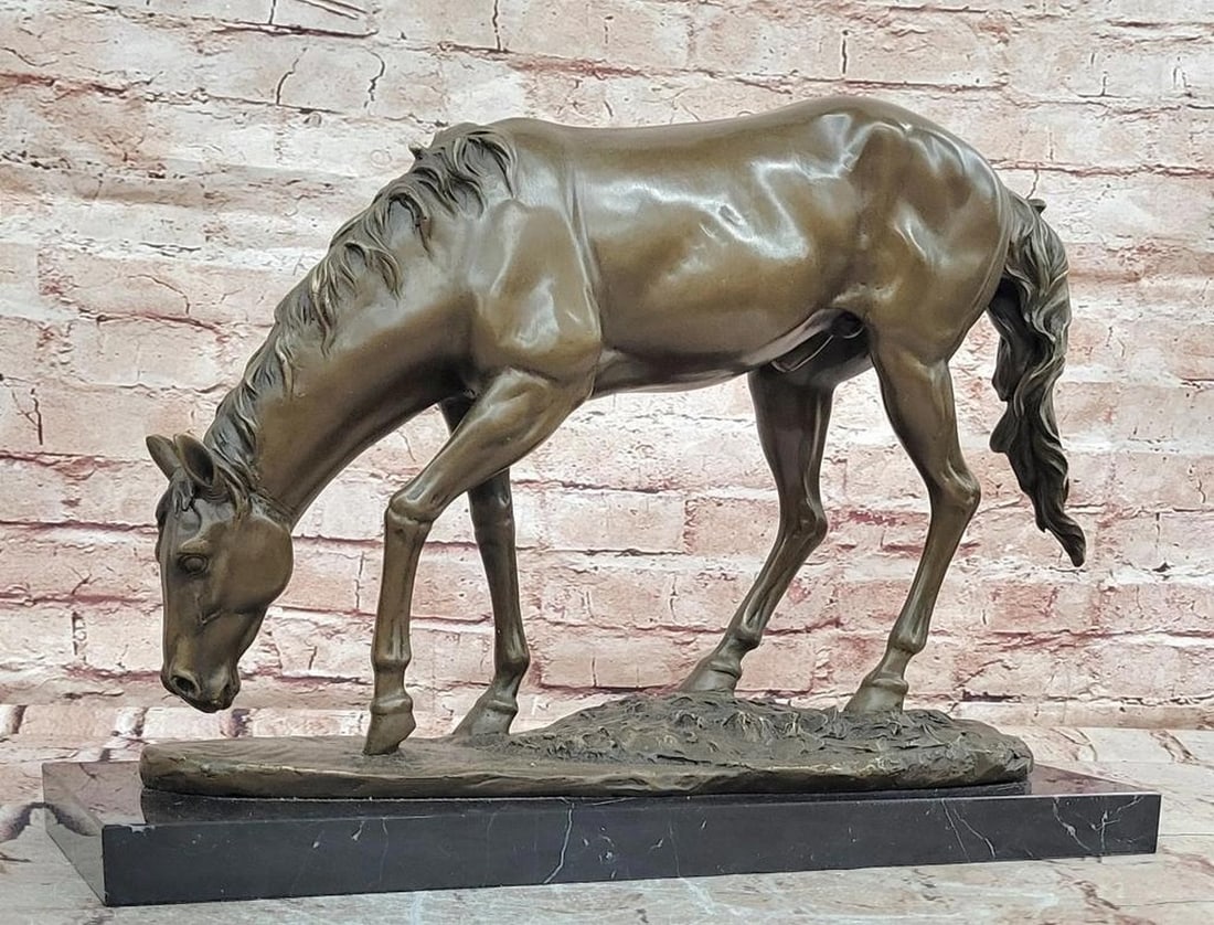 Miguel Lopez (Milo) Original Standing Horse Bronze Sculpture on Marble Base – 12.5" x 16.5": Miguel Lopez (Milo) Original Standing Horse Bronze Sculpture on Marble Base – 12.5" x 16.5" This bronze sculpture depicts a standing horse, rendered with attention to proportion, musculatur