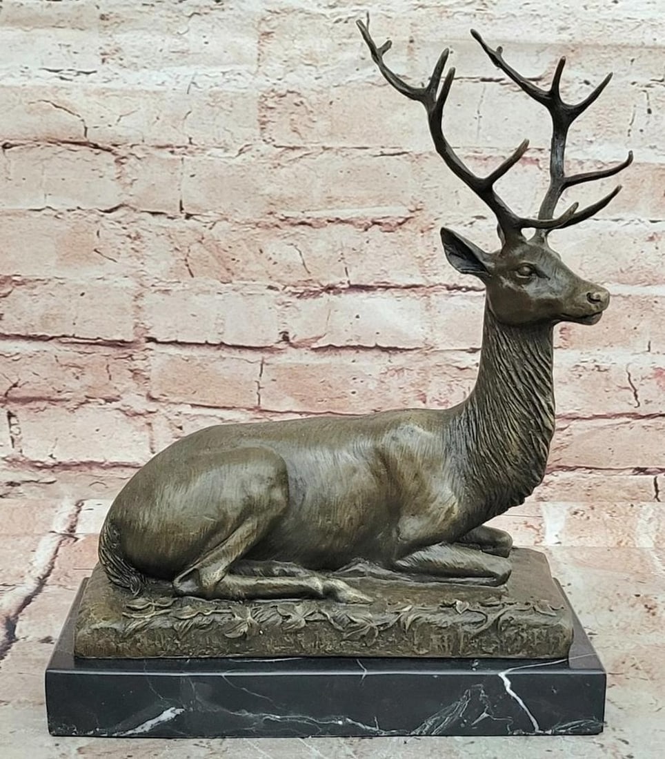 P. Lecourtier Deer Elk Stag Bronze Sculpture on Marble Base – 12" x 12" (1 of 5)