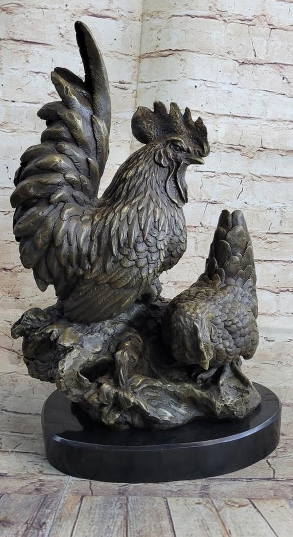 Two Roosters Bronze Statue - 2