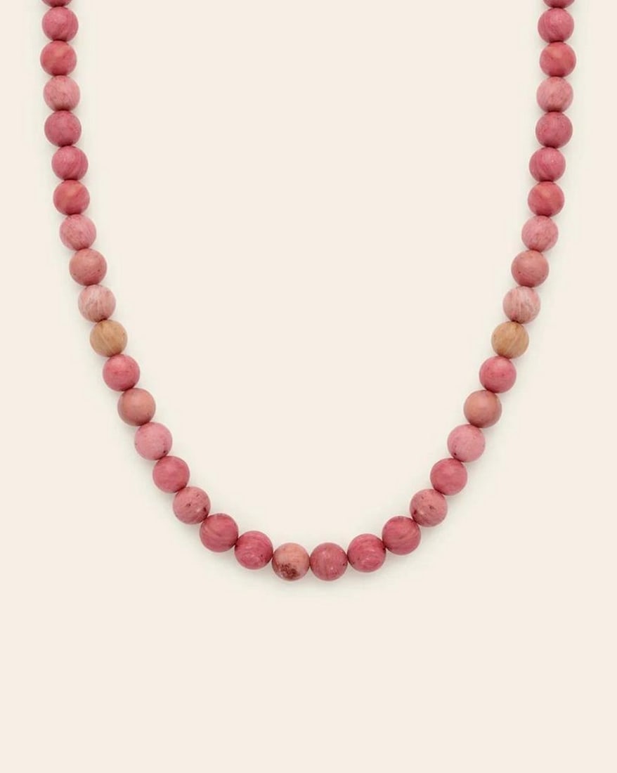 Blush Rhodochrosite Necklace – Gold Vermeil: Blush Rhodochrosite Necklace – Gold Vermeil A standout piece for those who love bold, feminine jewelry, the Blush Rhodochrosite Necklace features polished rhodochrosite beads in a warm, rosy hue.