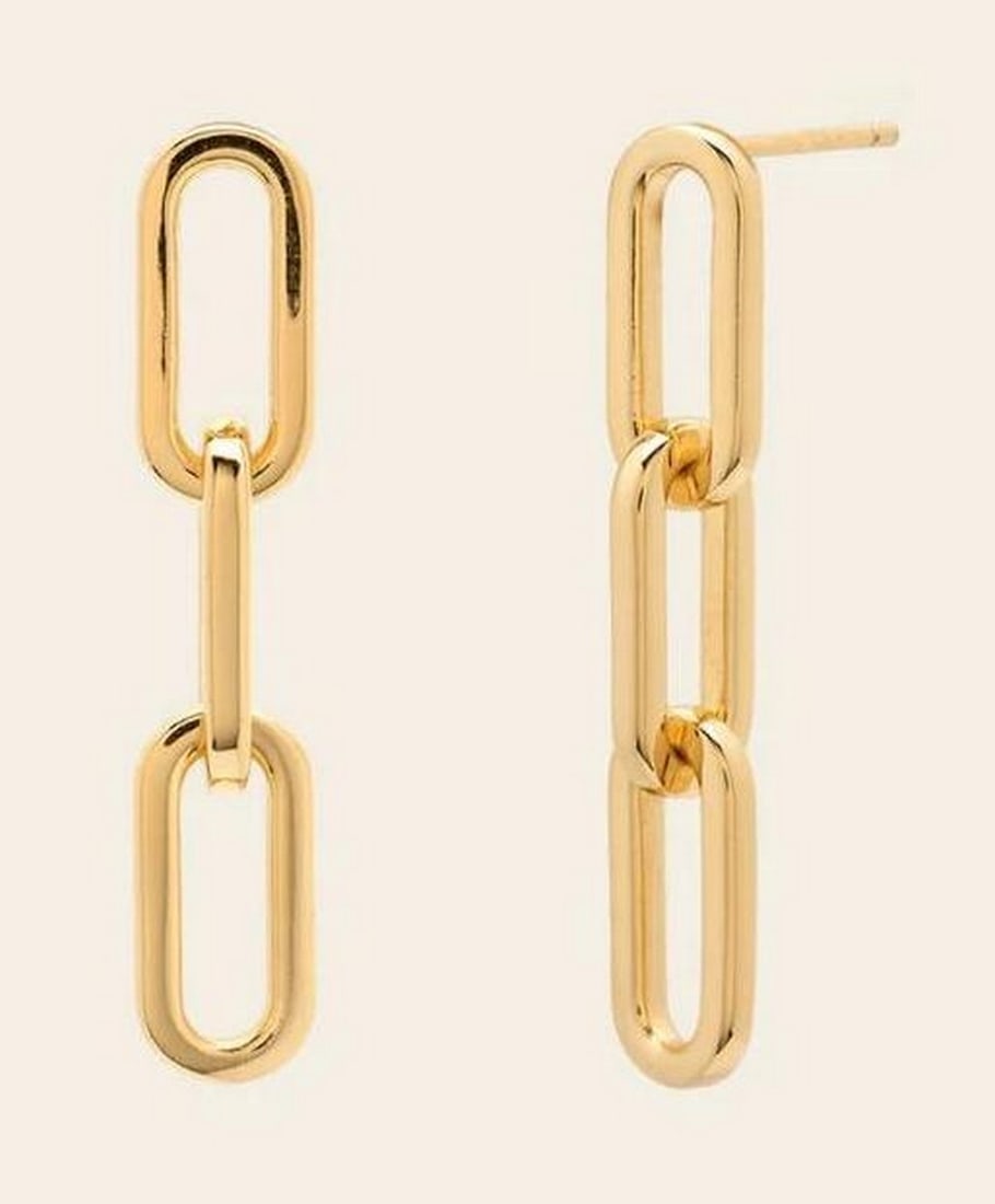 Fluid Link Drop Earrings: Fluid Link Drop Earrings Elevate your everyday with these versatile drop earrings, designed to move effortlessly with you. Crafted in 14k gold vermeil, their sleek, elongated shape allows for