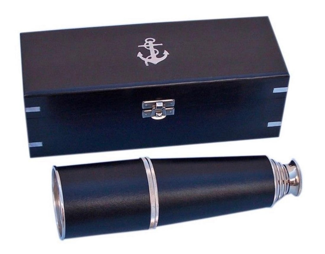 Deluxe Class Admiral's Chrome Leather Spyglass Telescope with Black Rosewood Box: Deluxe Class Admiral's Chrome Leather Spyglass Telescope with Black Rosewood Box The Admiral's Chrome - Leather Spyglass Telescope 27" with Black Rosewood Box is a great gift for a