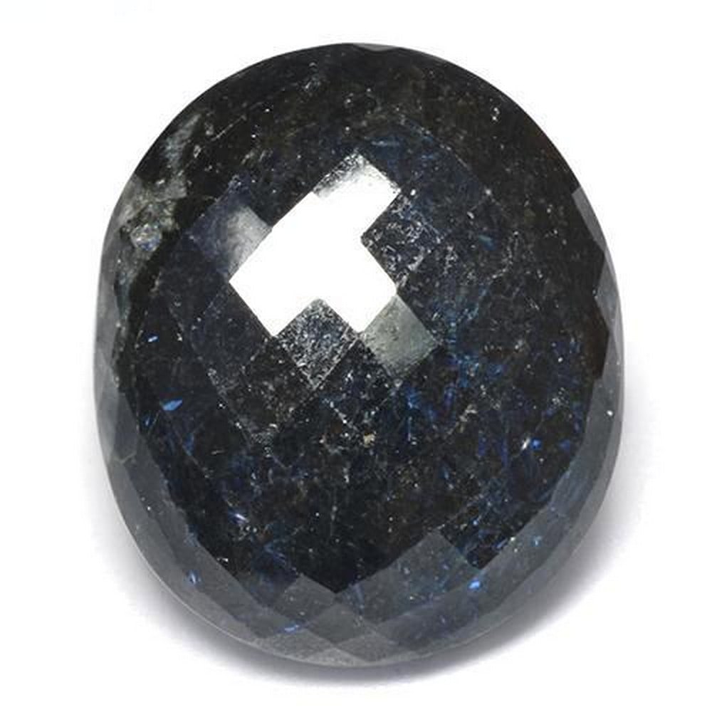 39.37ct Oval Black With Blue Flek Indian Nuummite: 39.37ct Oval Black With Blue Sparkle Indian Nuummite The product is a natural oval checkerboard Nuummite in black with blue sparkle color with the exact size of 25.74 x 21.83 x 7.56mm. The