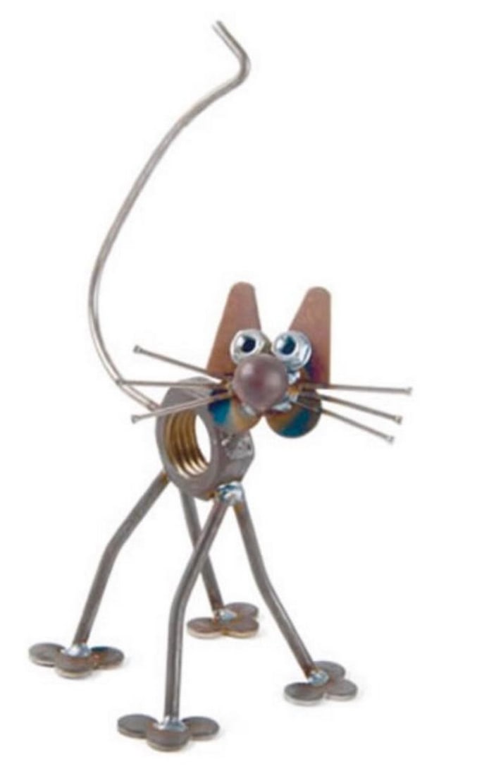 Baby Nuts The Cat Metal Sculpture: Baby Nuts The Cat Metal Sculpture Full of rustic charm and a sense of fun, made from different recycled parts. These sculptures will rust, to a beautiful, natural finish over time and look right