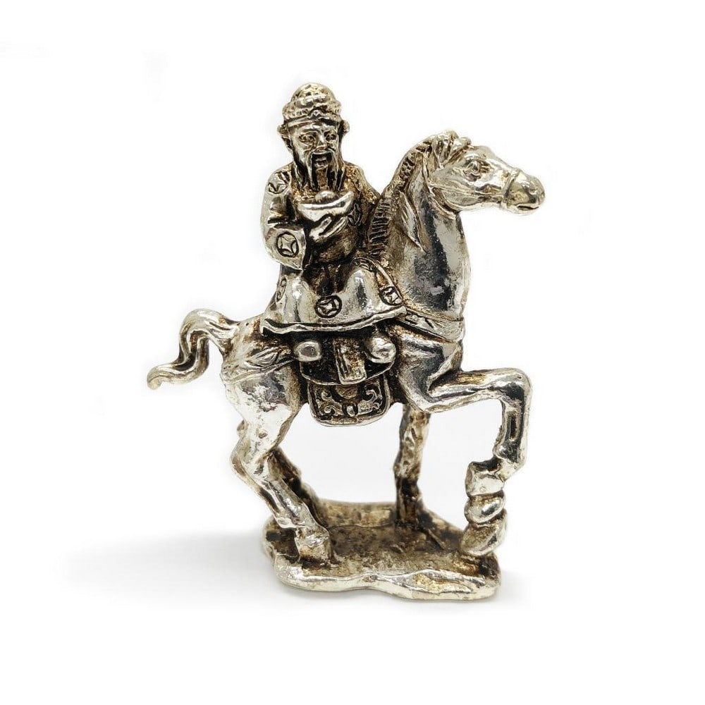 Chinese Tibetan Silver Horseman Figure: A Chinese Tibetan Silver Horseman In The Riding Stance. Nicely Detailed Tibetan Silver Figure. View Photos For Further Details.