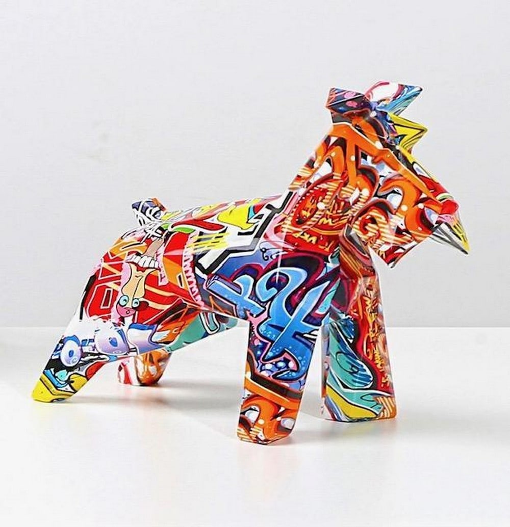 11" Abstract Schnauzer Graffiti Painted Figure: 11" Abstract Schnauzer Graffiti Painted Figure This is for all the parents who love their fur babies. This cute, unique and colorful Graffiti Painted Schnauzer Statue will put a smile on your