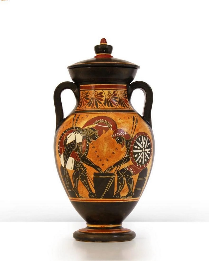 Ancient Greek Black-Figure Belly Amphora Replica: Ancient Greek Black-Figure Belly Amphora Replica Experience the Ancient Greek Black-Figure Belly Amphora Replica, a high-quality hand-painted reproduction of an historic vessel from Athens. This
