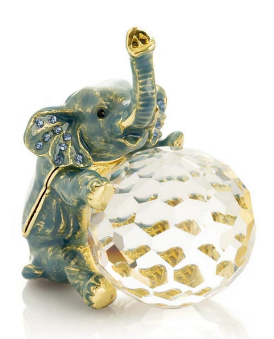 Crystal Elegance Elephant Trinket Box: Crystal Elegance Elephant Trinket Box This enamel trinket box, hand-painted and adorned with Austrian crystals, is finished with 24K gold or 925 silver plating and features a secure magnetic closure.