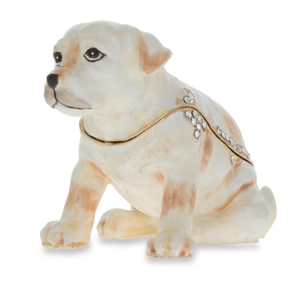 Royal Labrador Retriever Jewelry Trinket Box: Royal Labrador Retriever Jewelry Trinket Box 2 Inches Tall x 2.2 Inches Long 5cm Tall x 5.5 cm Long Enamel Gold Plated Pewter, Austrian Crystals Hand Painted Padded Satin Lined Gift