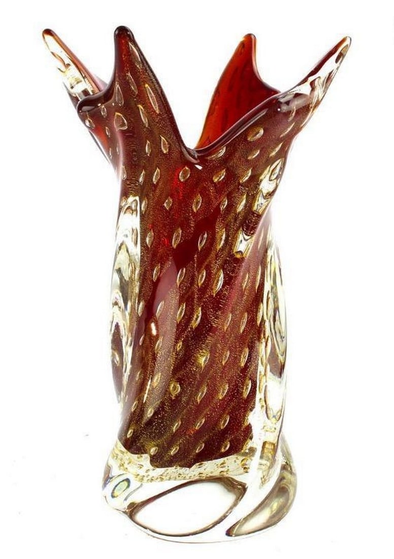 Retro 60s Style Red Venetian Glass Murano Flower Vase (1 of 6)