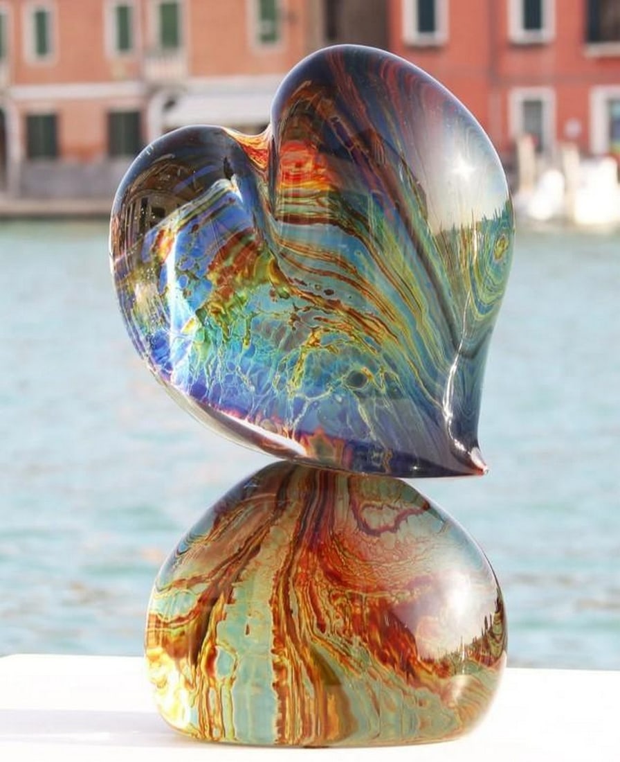 Chalcedony Love Heart: Chalcedony Love Heart Radiating warmth and emotion, this Murano glass heart is crafted from swirling chalcedony tones that evoke depth, tenderness, and movement. Hand-blown by skilled artisans, its s