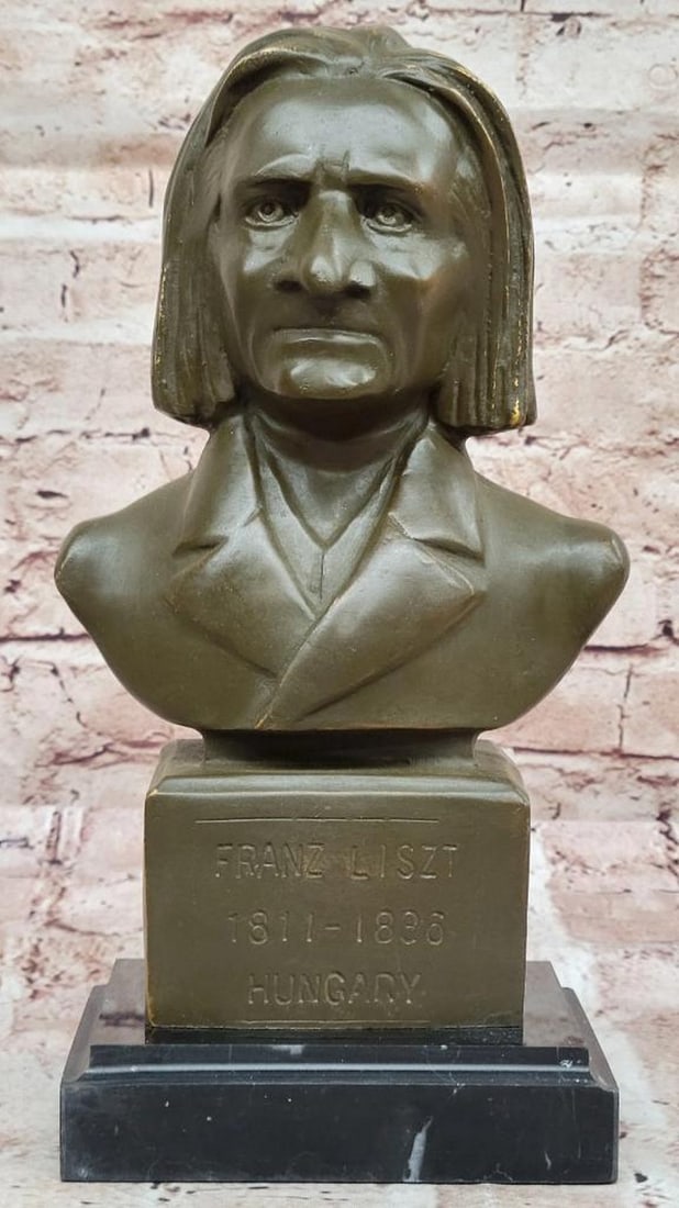 Franz Liszt Original Bronze Sculpture by Fisher - 10.5" x 6": Franz Liszt Original Bronze Sculpture by Fisher - 10.5" x 6" This limited edition bronze sculpture by artist Fisher pays tribute to the legendary composer and virtuoso Franz Liszt. Captured i