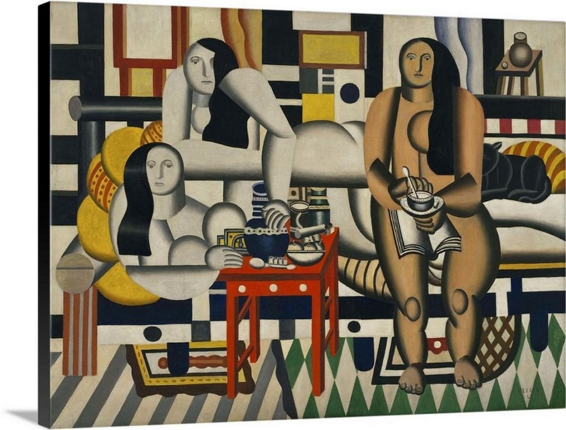 Three Women Abstract Wall Art Canvas Reproduction by Fernand Leger - 18" x 24": Three Women Abstract Wall Art Canvas Reproduction by Fernand Leger - 18" x 24" Fernand Léger was a French painter and sculptor known for his Cubist portraits. His bold, abstract, and minimali