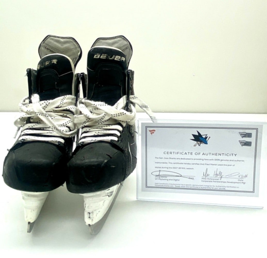 Authentic Paul Martin 2017-18 NHL Season-Used Bauer Supreme Skates Fanatics COA: Authentic Paul Martin 2017-18 NHL Season-Used Bauer Supreme Skates Fanatics COA Player- Paul Martin Team- San Jose Sharks Brand- Fanatics Season- Regular Season Colour-Black View Photos For Further