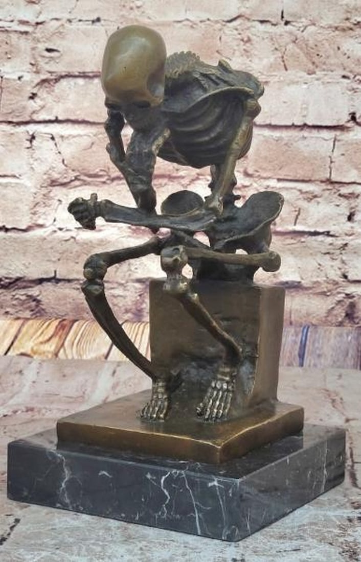 Skeleton Thinker Bronze Sculpture - 2