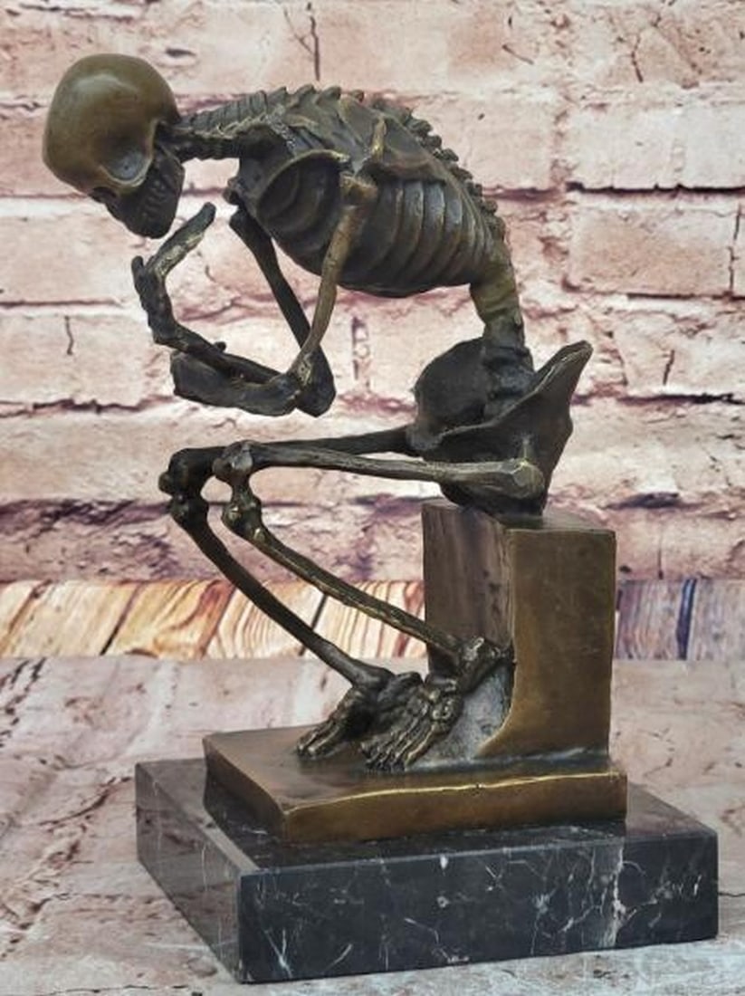 Skeleton Thinker Bronze Sculpture - 3