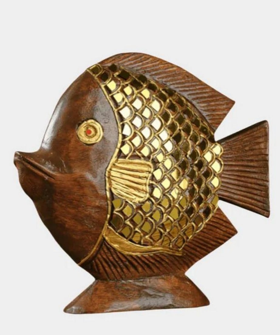 Hand-Carved Wooden Fish with Gilded Lattice Detailing (1 of 4)