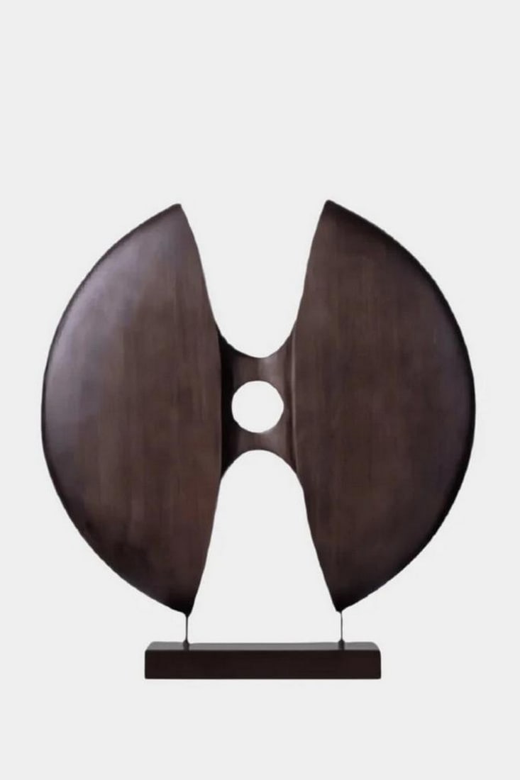 "Harmony of Form" Contemporary Wooden Sculpture: "Harmony of Form" Contemporary Wooden Sculpture Expertly carved from rich, dark wood, Harmony of Form presents a pair of sweeping, wing-like curves that meet in perfect symmetry at a central c