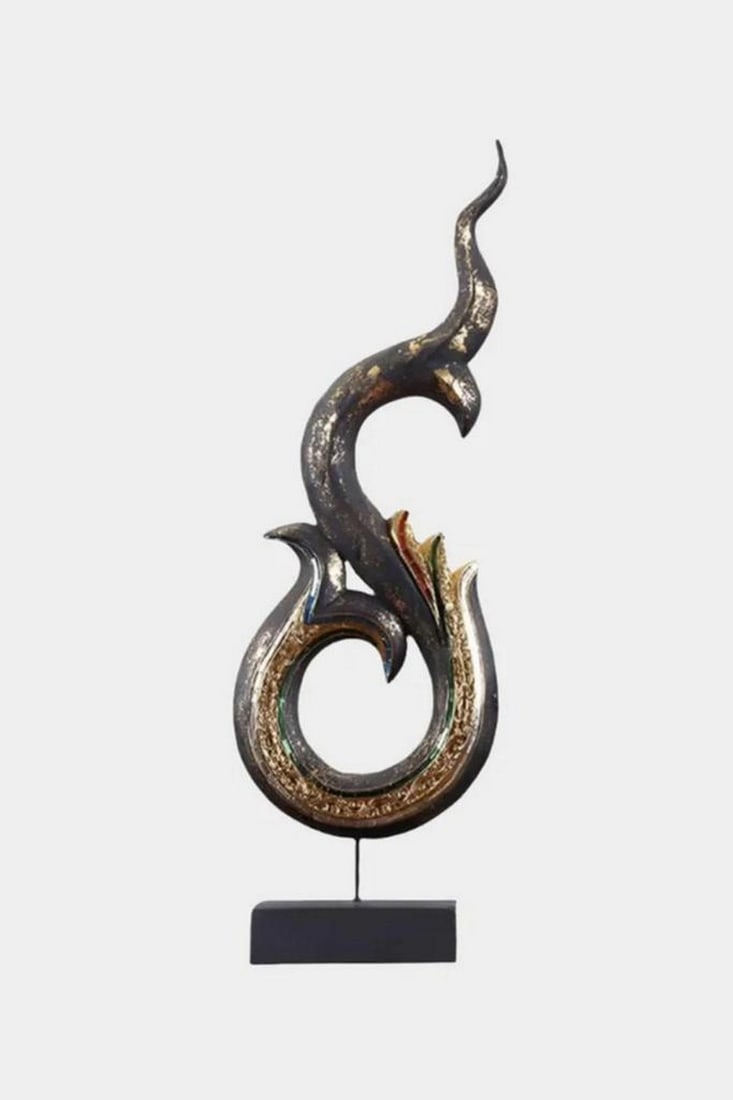 Ethereal Flame Wooden Sculpture: Ethereal Flame Wooden Sculpture Sculpted from richly grained wood, Ethereal Flame rises in a graceful, twisting form reminiscent of a flickering flame or ocean wave frozen in time. Smooth curves and f