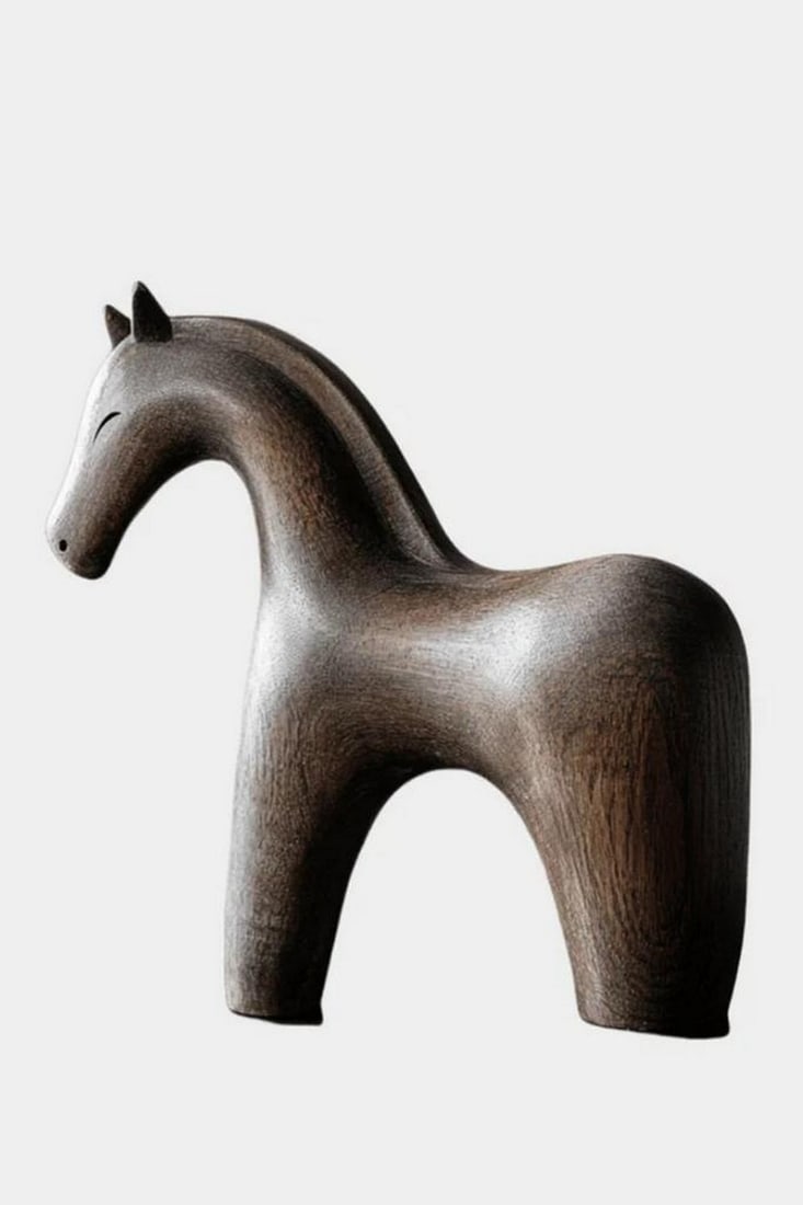Hand-Carved Solid Wood Horse Sculpture: Hand-Carved Solid Wood Horse Sculpture This is a one-of-a-kind wooden sculpture of a horse, handcrafted from solid wood with visible grain and natural knots that highlight its organic character. Stand