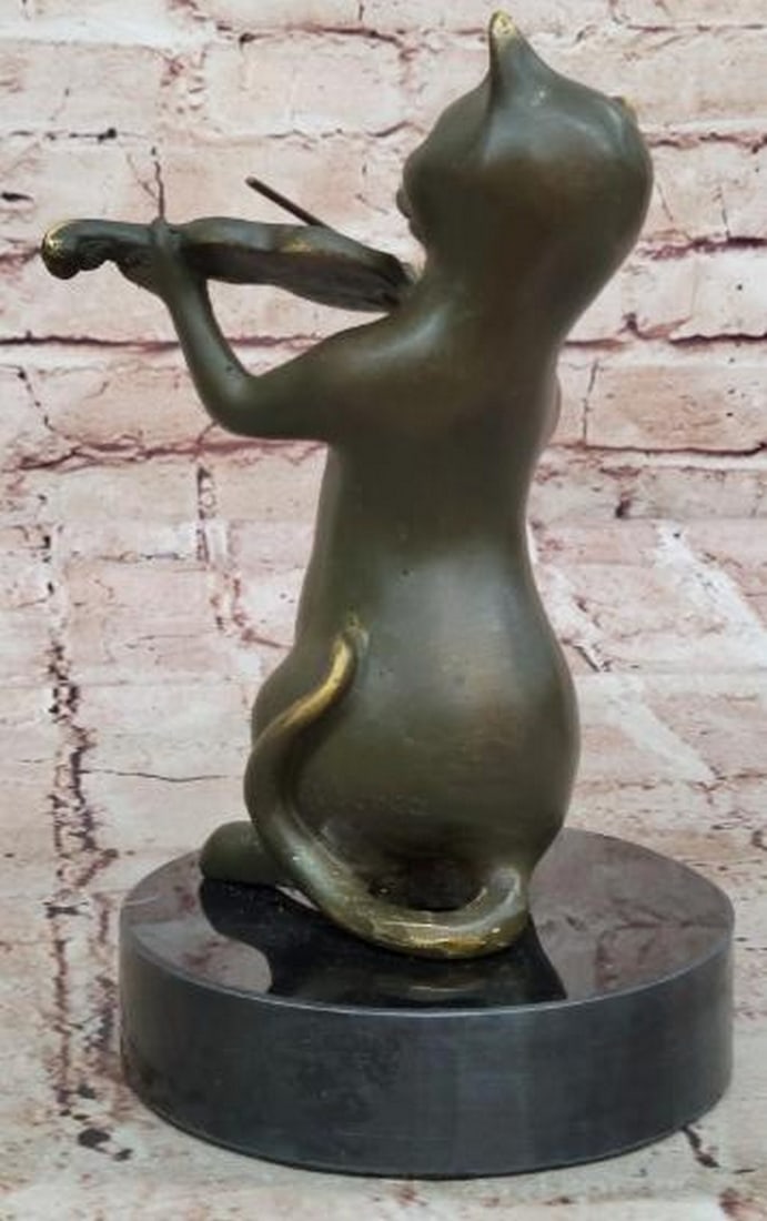 Melodic Whimsy: Bronze Cat Playing Violin - 2
