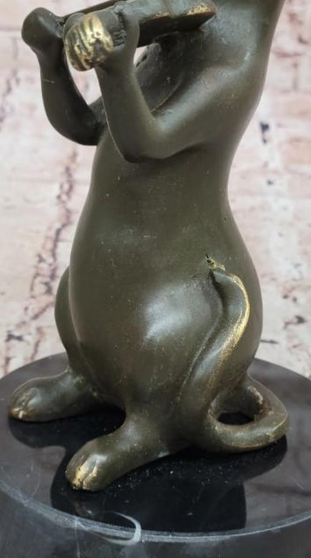 Melodic Whimsy: Bronze Cat Playing Violin - 5