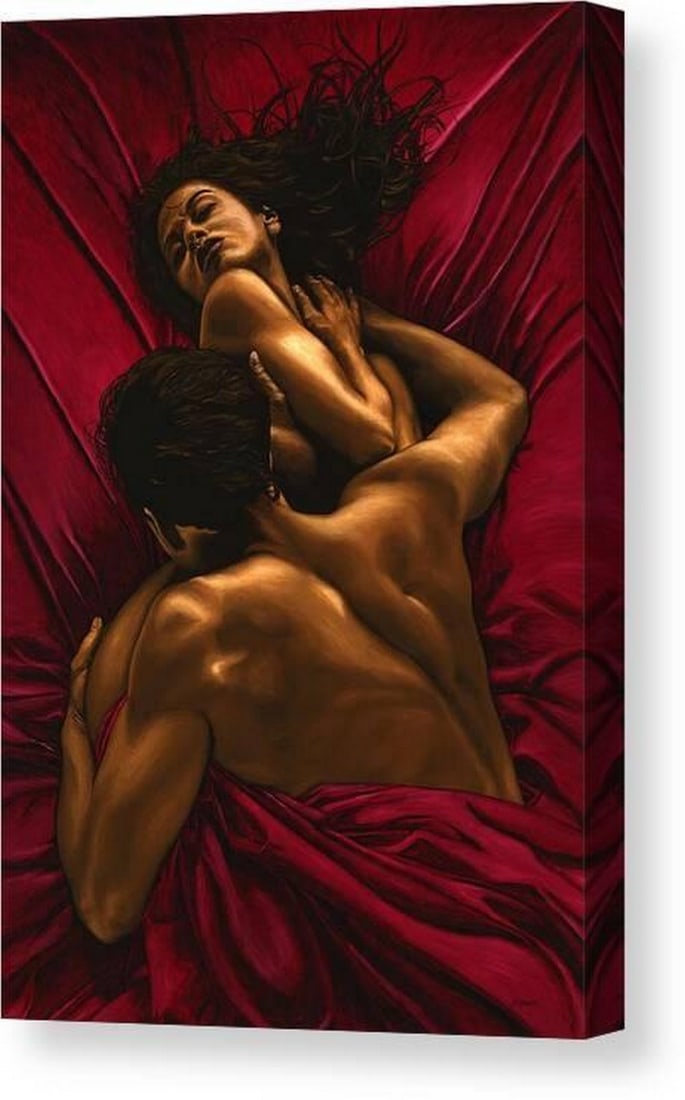 Embrace in Crimson Canvas Print Wall Art: Embrace in Crimson Canvas Print Wall Art This canvas print features Embrace in Crimson by Richard Young. The composition is defined by bold palette-knife application and a restrained color palette, cr