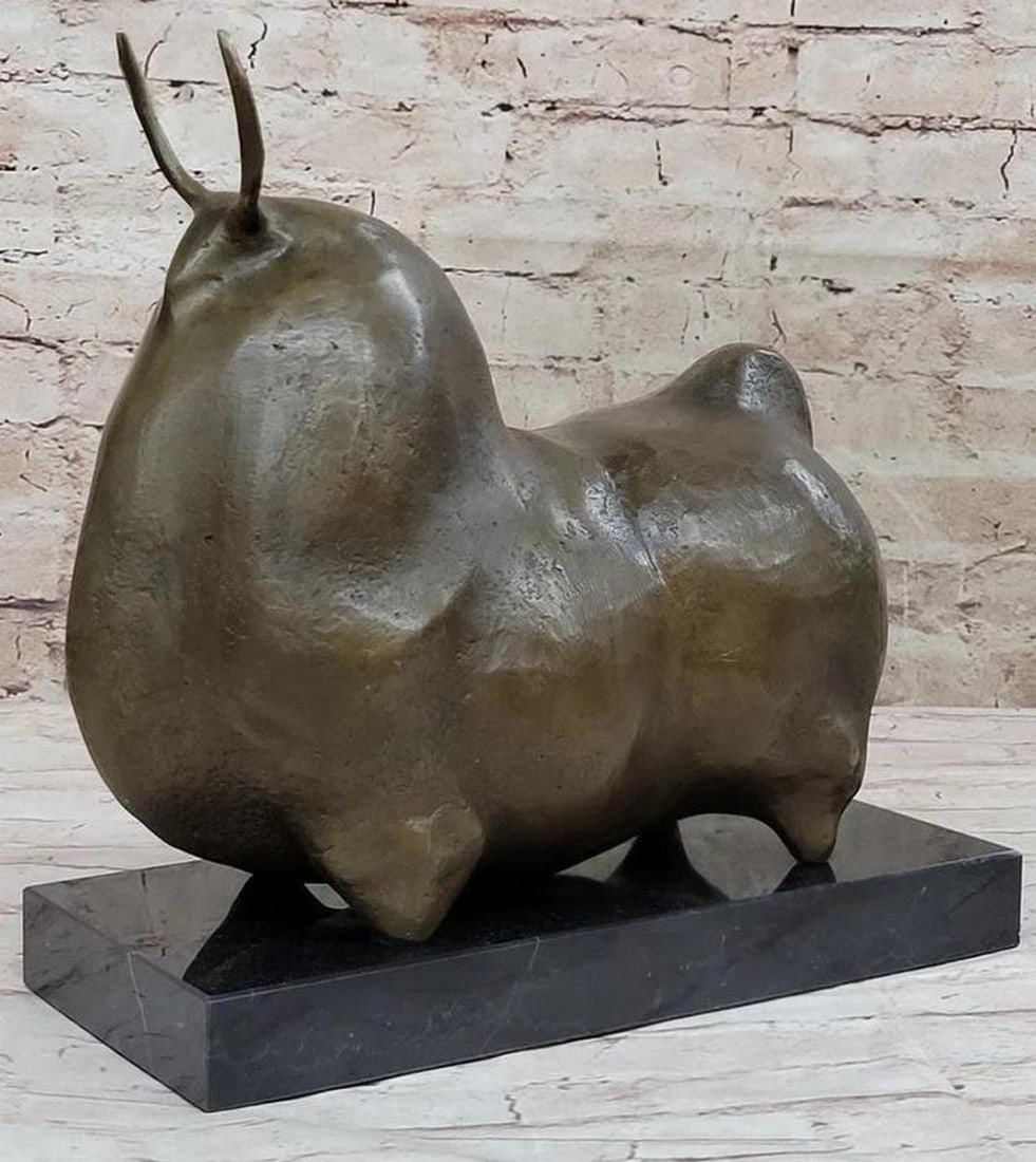 Bold and Striking Modern Abstract Bull Fighter Bronze Art Sculpture Inspired by F. Botero - 11" x: Bold and Striking Modern Abstract Bull Fighter Bronze Art Sculpture Inspired by F. Botero - 11" x 13" This exquisite bronze sculpture, titled "Fighting Bull" and bearing the esteemed