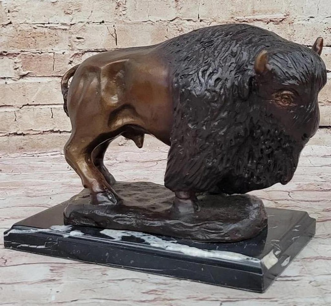 Wilderness Sentinel - Hot Cast Bison Buffalo Inspired Bronze Sculpture by Cal Kauba - 9" x 14": Wilderness Sentinel - Hot Cast Bison Buffalo Inspired Bronze Sculpture by Cal Kauba - 9" x 14" Elevate your space with the commanding presence of "Wilderness Sentinel," the Hot Cast Bi