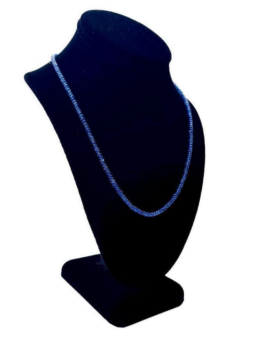 19" Single String Faceted Azure Sapphire Beaded Necklace: 19" Single String Faceted Azure Sapphire Beaded Necklace Elevate your style with our "Single String Faceted Azure Sapphire Beaded Necklace," a captivating piece that radiates