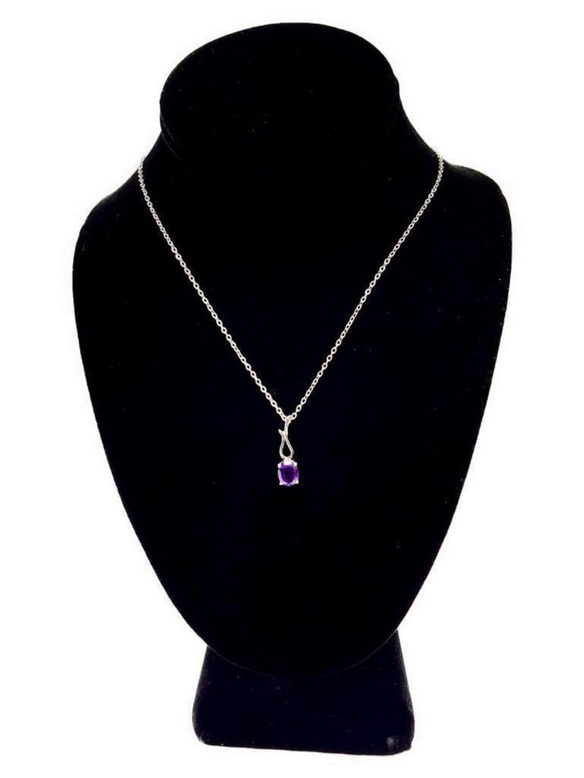 18" Purple Amethyst Aura Charm Glow Silver Necklace (1 of 4)
