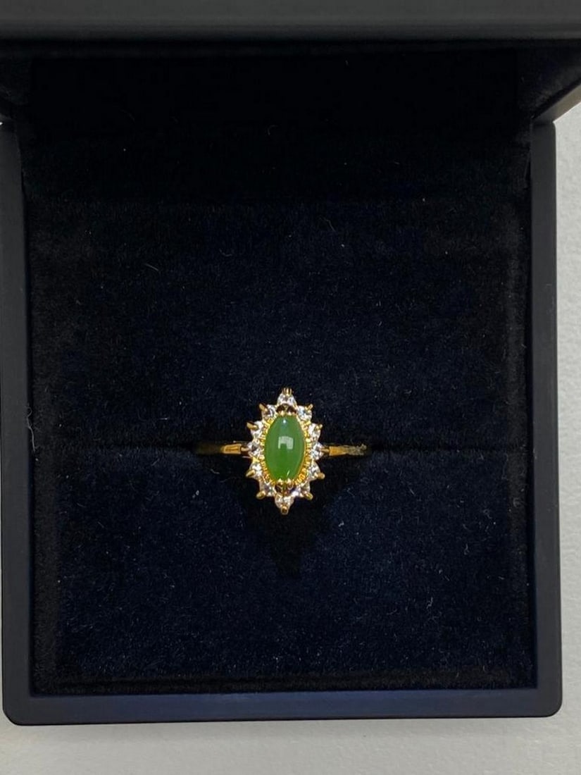 One of a Kind Jade and Austrian Crystal Gemstone Ring? (1 of 3)