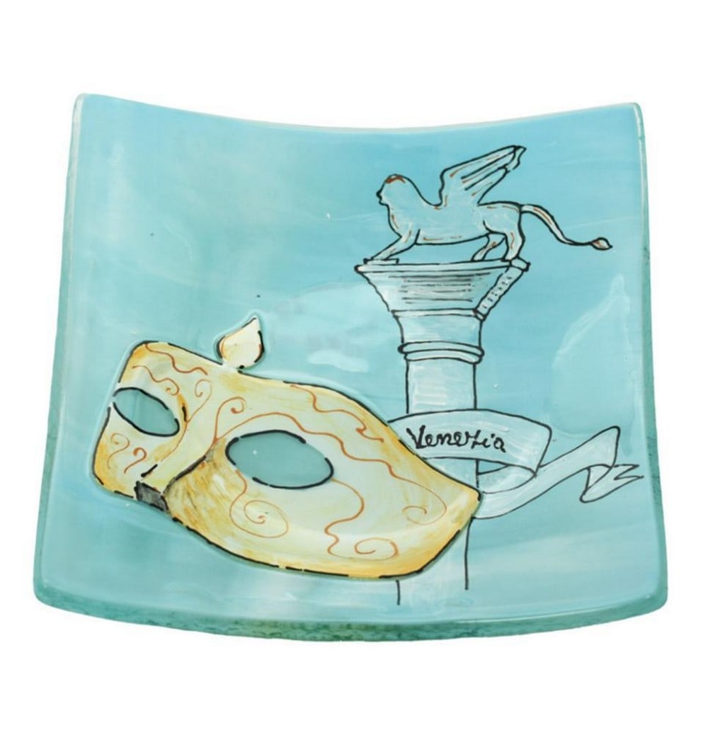 Venice Mask with Saint Mark Lion Plate – Venice Tribute: Venice Mask with Saint Mark Lion Plate – Venice Tribute Plate made using the glass fusion technique, with hand-painted designs that give character and elegance. This plate pays tribute to the city o