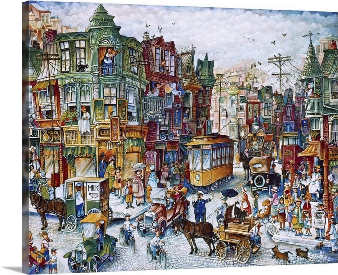 Bill Bell's St. Lawrence Blvd Wall Art (Montreal) Canvas Wall Art Reproduction - 19" x 24": Bill Bell's St. Lawrence Blvd Wall Art (Montreal) Canvas Wall Art Reproduction - 19" x 24" St. Lawrence Blvd (Montreal) captures the vibrant city street bustling with people, pets, carria