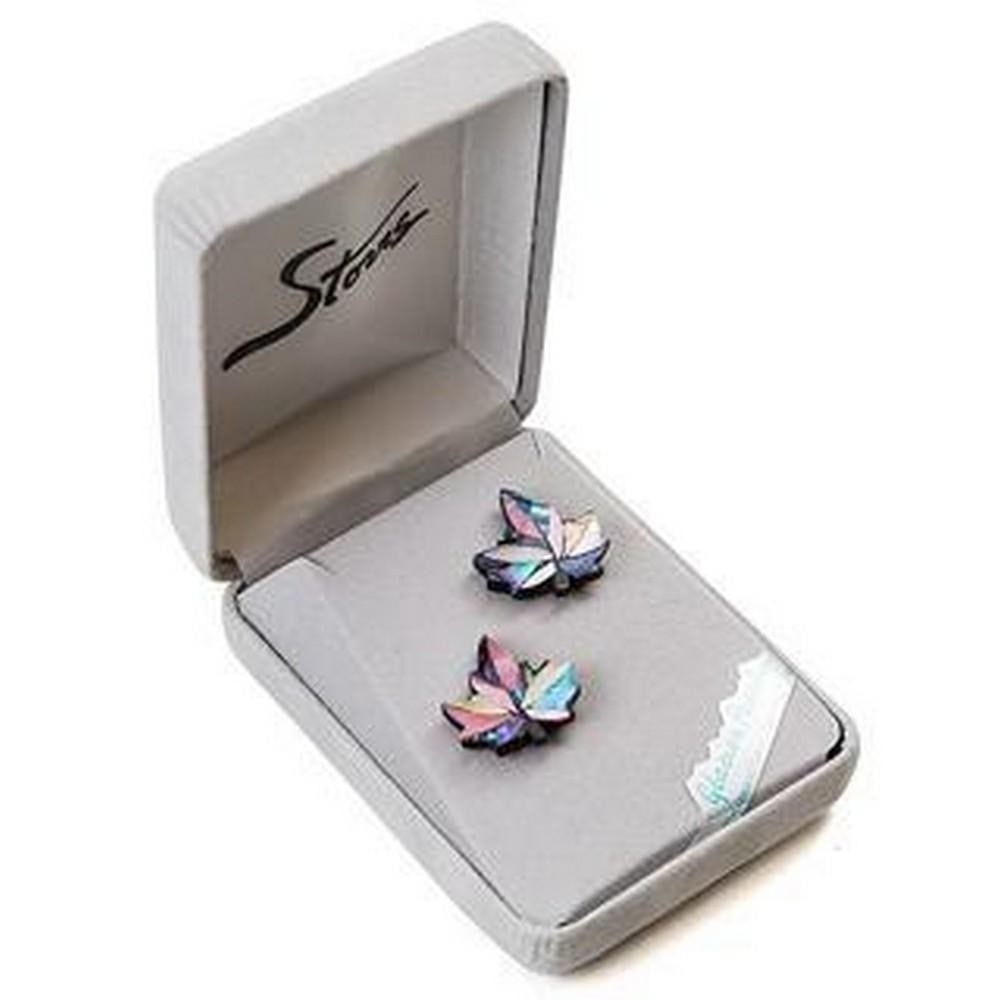 Maple Leaf Stud Earrings With Colourful Abalone Shell: Maple Leaf Stud Earrings With Colourful Abalone Shell The compelling beauty of natural abalone shell makes for unique jewelry. Like a rainbow captured in a vibrant blue glacier, these earrings