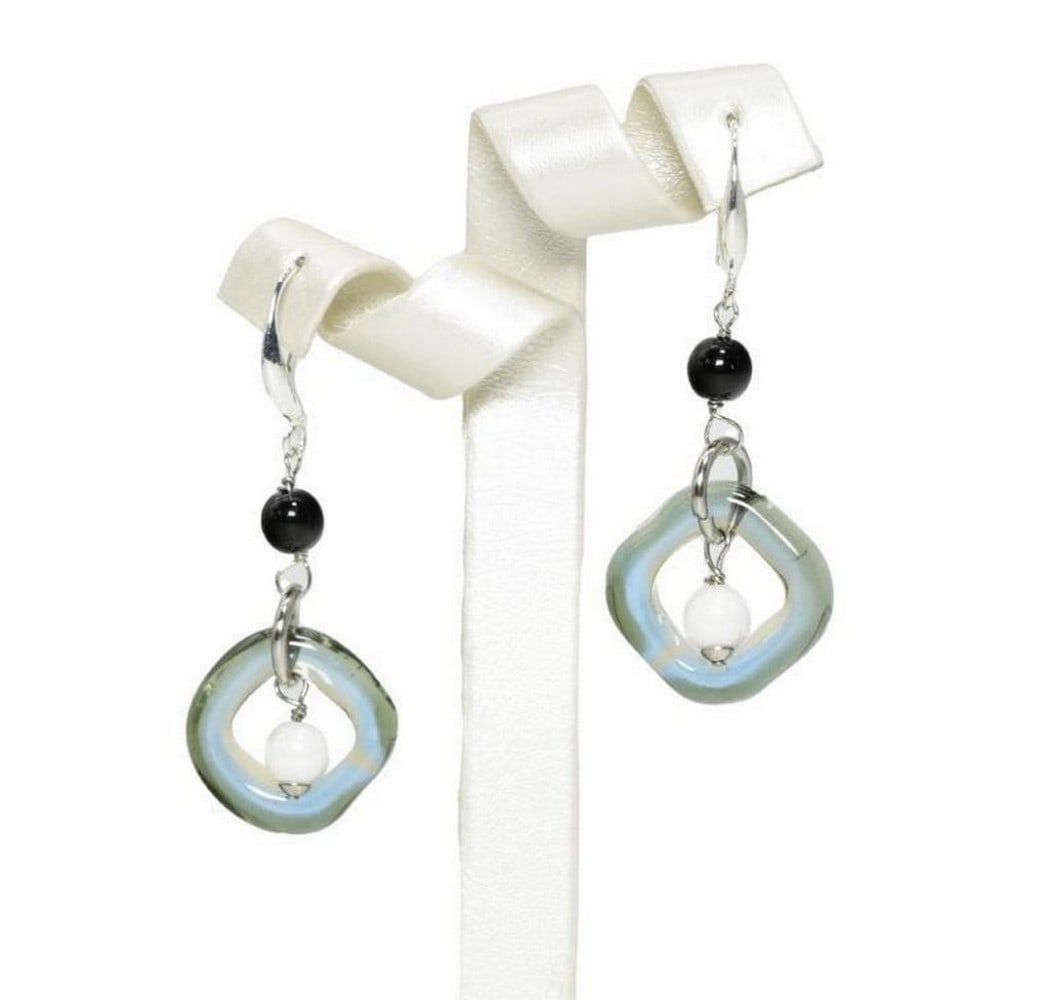 Skyline Silhouette Riga Murano Glass Earrings - Silver & Light Blue Edition: Skyline Silhouette Riga Murano Glass Earrings - Silver & Light Blue Edition Introducing our "Skyline Silhouette Riga" Murano Glass Earrings - Silver & Light Blue Edition, a