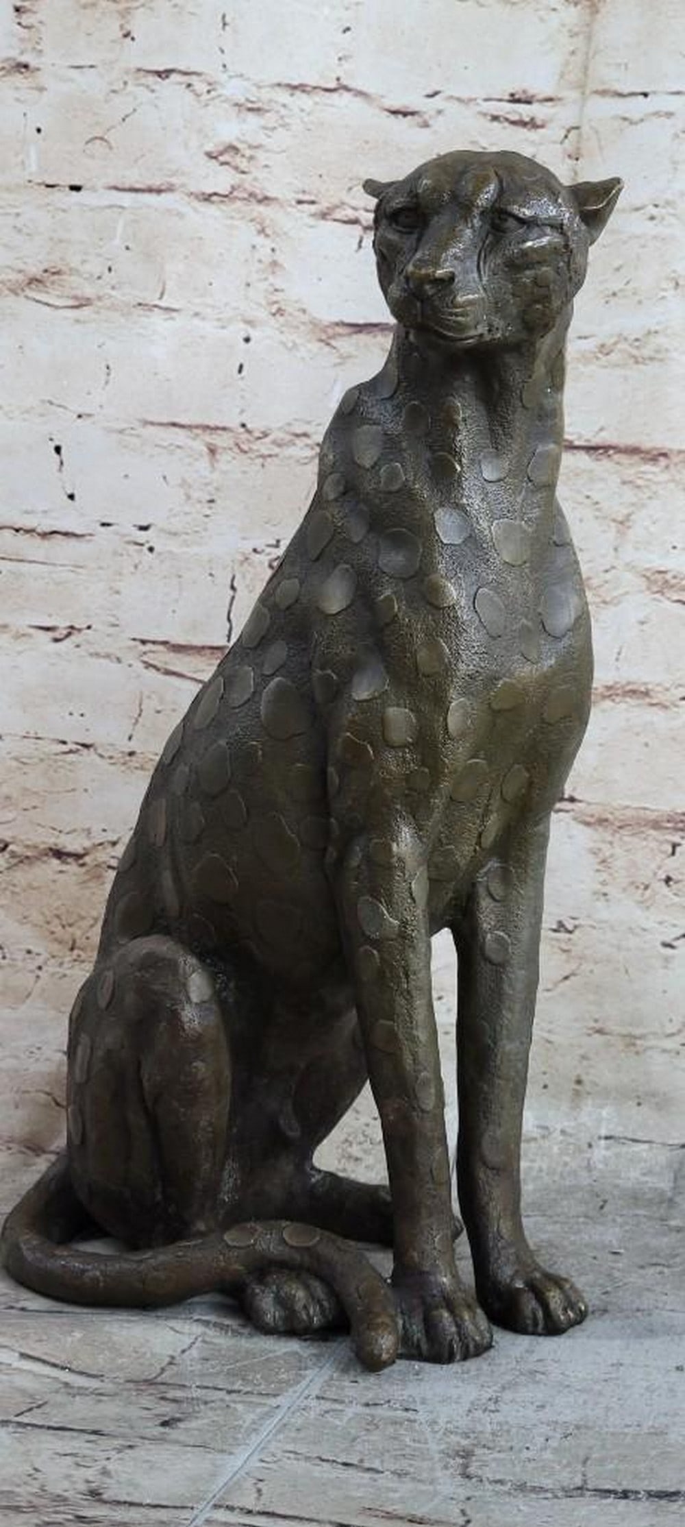 Sitting Cheetah Bronze Sculpture: Sitting Cheetah Bronze Sculpture With stealth and breathtaking beauty, this cheetah peers deep into the distance, instilling a sense of respect and exuding natural beauty.This bronze bust of a cheeta